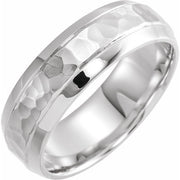 14K X1 White 7 mm Beveled-Edge Band with Hammered Texture Size 7.5