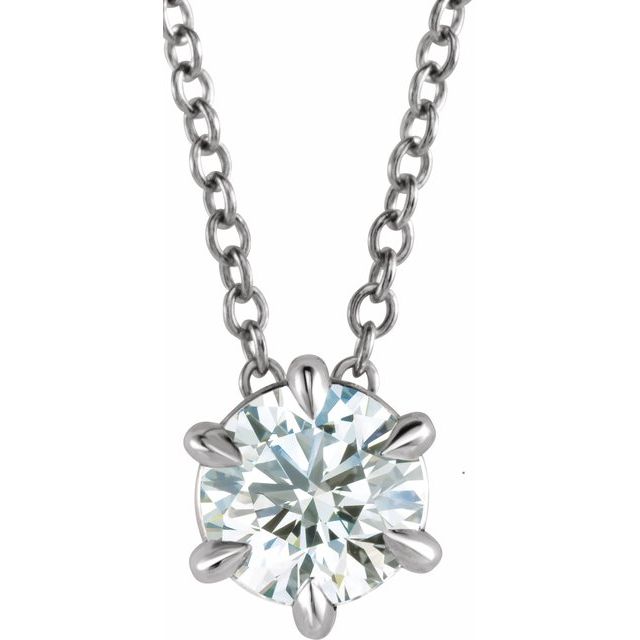 14K White 1 CT Lab-Grown Diamond Solitaire 16-18' Necklace