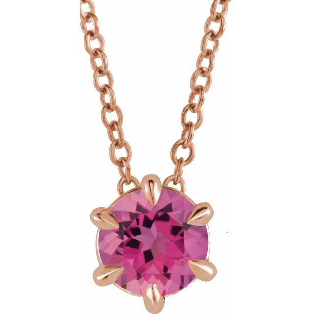 14K Rose 5 mm Natural Pink Tourmaline Solitaire 16-18' Necklace