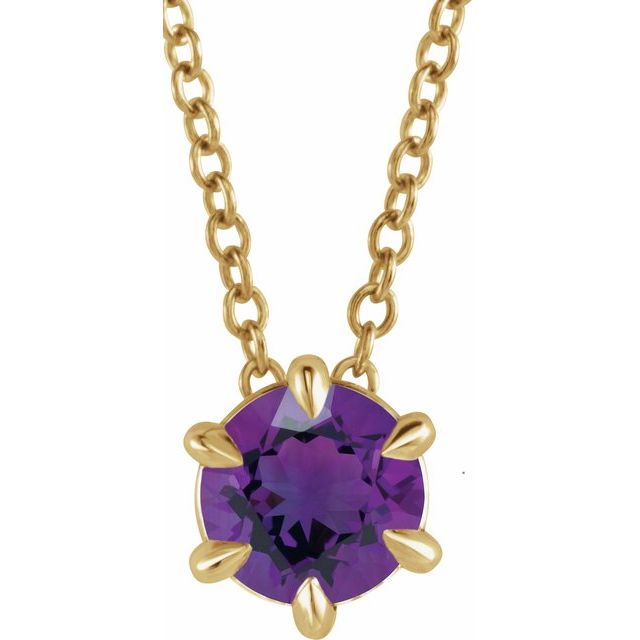 14K Yellow 4 mm Natural Amethyst Solitaire 16-18' Necklace