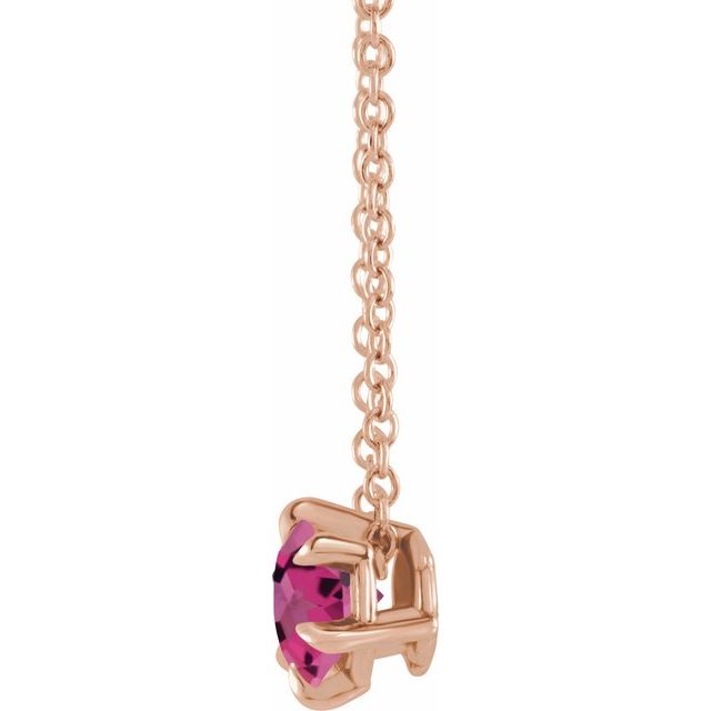 14K Rose 5 mm Natural Pink Tourmaline Solitaire 16-18' Necklace
