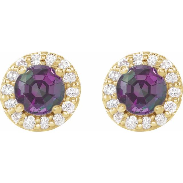 14K Yellow 4 mm Lab-Grown Alexandrite & 1/8 CTW Natural Diamond Earrings