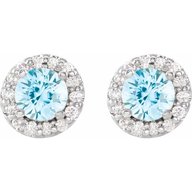 14K White 4 mm Natural Aquamarine & 1/8 CTW Natural Diamond Earrings