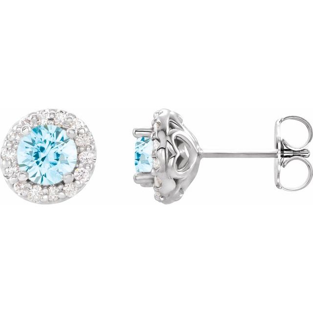 14K White 4 mm Natural Aquamarine & 1/8 CTW Natural Diamond Earrings