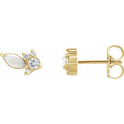 14k Yellow Australian Natural White Opal & 1/6 Ctw Natural Diamond Cluster Earrings