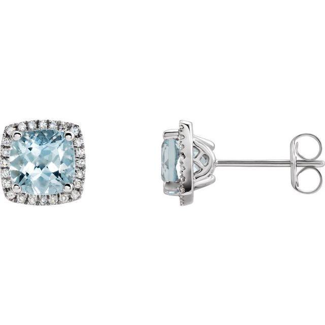 14k White Natural Aquamarine & 1/8 Ctw Natural Diamond Earrings