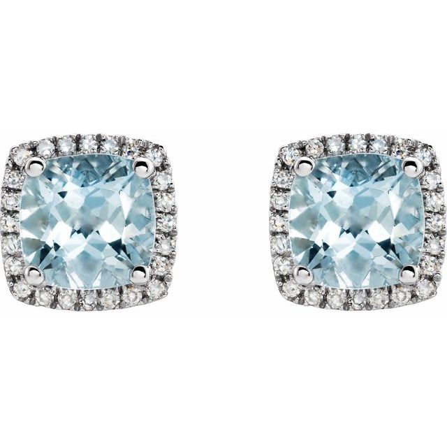 14k White Natural Aquamarine & 1/8 Ctw Natural Diamond Earrings