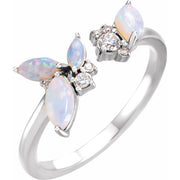 14K White Natural White Opal & 1/10 CTW Natural Diamond Negative Space Ring