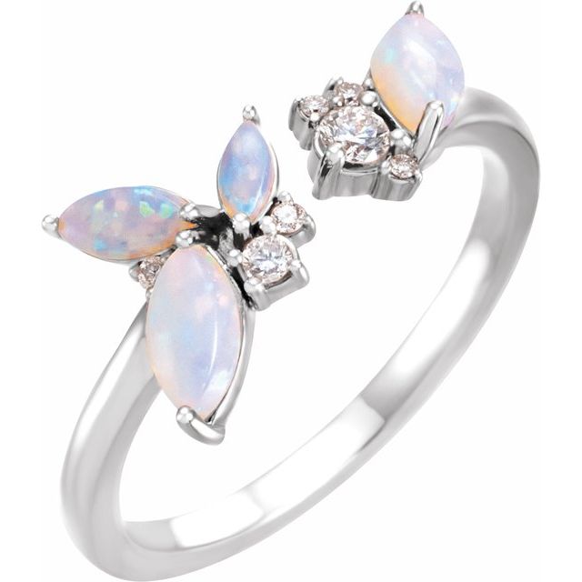 14K White Natural White Opal & 1/10 CTW Natural Diamond Negative Space Ring
