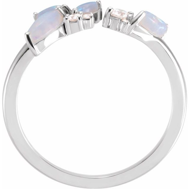 14K White Natural White Opal & 1/10 CTW Natural Diamond Negative Space Ring