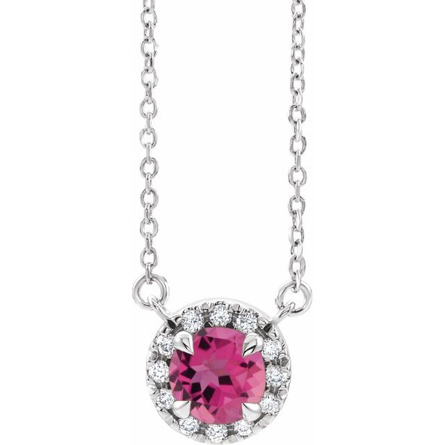 14K White 6 mm Natural Pink Tourmaline & 1/6 CTW Natural Diamond 18' Necklace