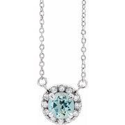 14K White 6.5 mm Natural Aquamarine & 1/6 CTW Natural Diamond 16' Necklace