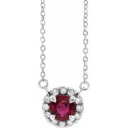 14K White 6.5 mm Natural Mozambique Garnet & 1/6 CTW Natural Diamond 18' Necklace
