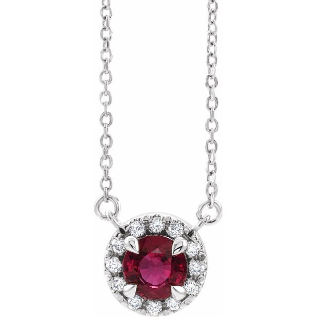 14K White 6.5 mm Natural Mozambique Garnet & 1/6 CTW Natural Diamond 18' Necklace