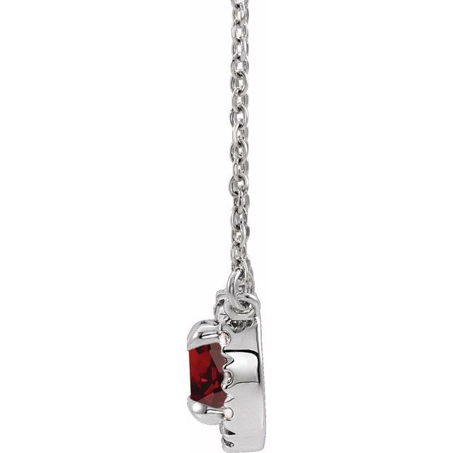 14K White 6.5 mm Natural Mozambique Garnet & 1/6 CTW Natural Diamond 18' Necklace
