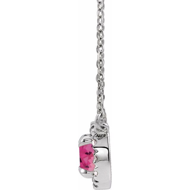 14K White 6 mm Natural Pink Tourmaline & 1/6 CTW Natural Diamond 18' Necklace