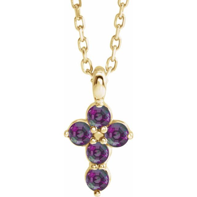 14K Yellow Natural Alexandrite Cross 16-18' Necklace