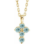 14k Yellow Natural Aquamarine Cross 16-18' Necklace