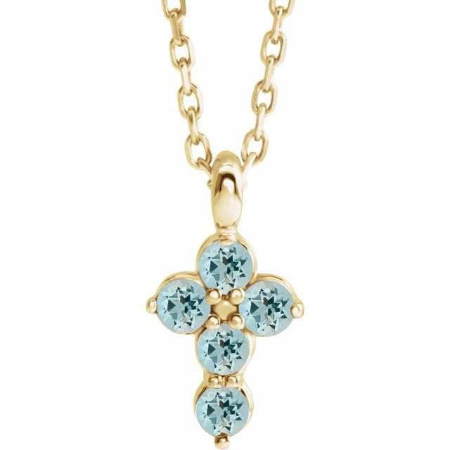 14k Yellow Natural Aquamarine Cross 16-18' Necklace