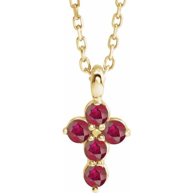 14K Yellow Natural Ruby Cross 16-18' Necklace