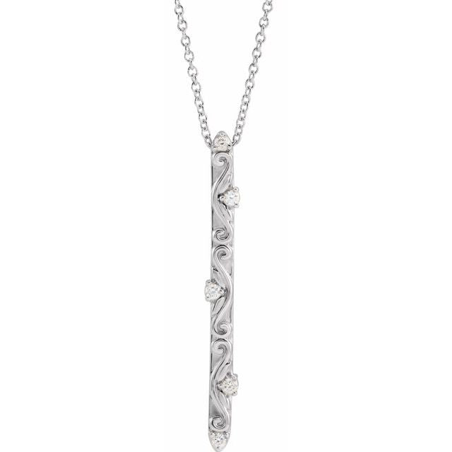 14K White .07 CTW Natural Diamond Vintage-Inspired 16-18' Necklace