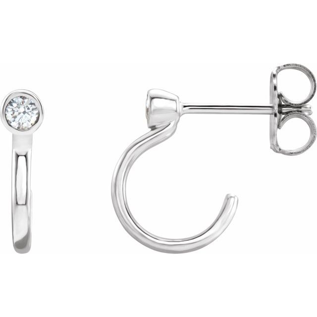 14k White 0.06 Ctw Natural Diamond Huggie J-hoop Earring