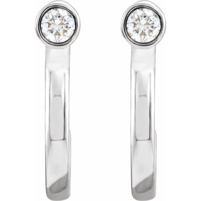 14k White 0.06 Ctw Natural Diamond Huggie J-hoop Earring