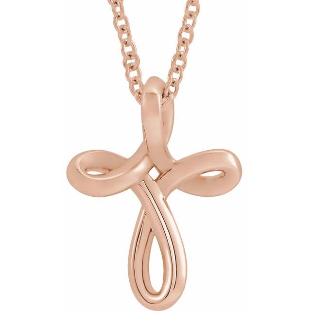 14K Rose 13.35x10.42 mm Youth Cross 15' Necklace