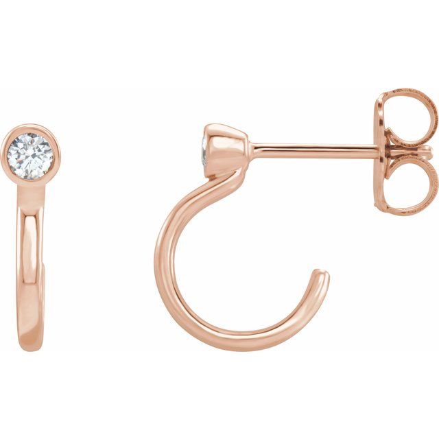 14k Rose  0.06 Ctw Natural Diamond Huggie J-hoop Earring