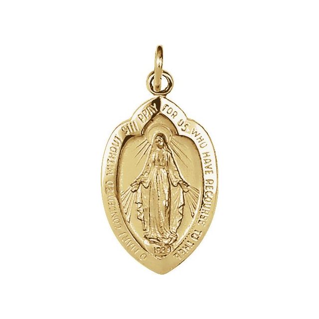 14K Yellow 18x12 mm Oval Miraculous Medal Pendant
