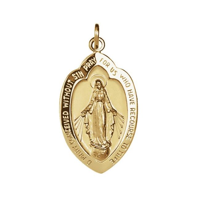 14k Yellow 20x13 Mm Oval Miraculous Medal Pendant