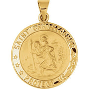 14K Yellow 22 mm Hollow Round St. Christopher Medal