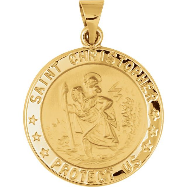 14K Yellow 22 mm Hollow Round St. Christopher Medal