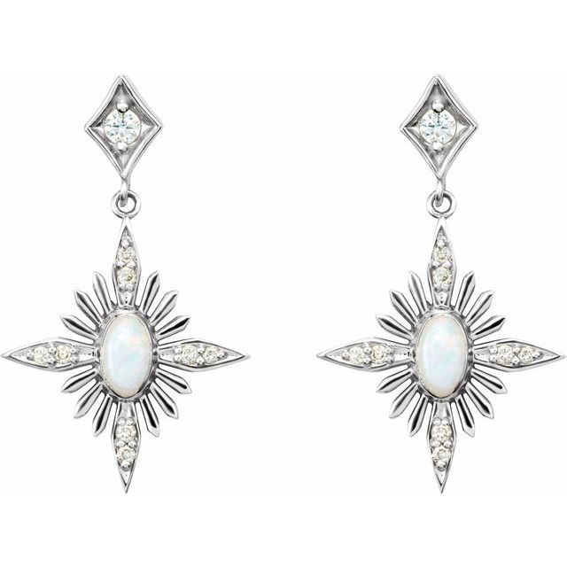 14K White Natural White Opal & 1/6 CTW Natural Diamond Star Earrings