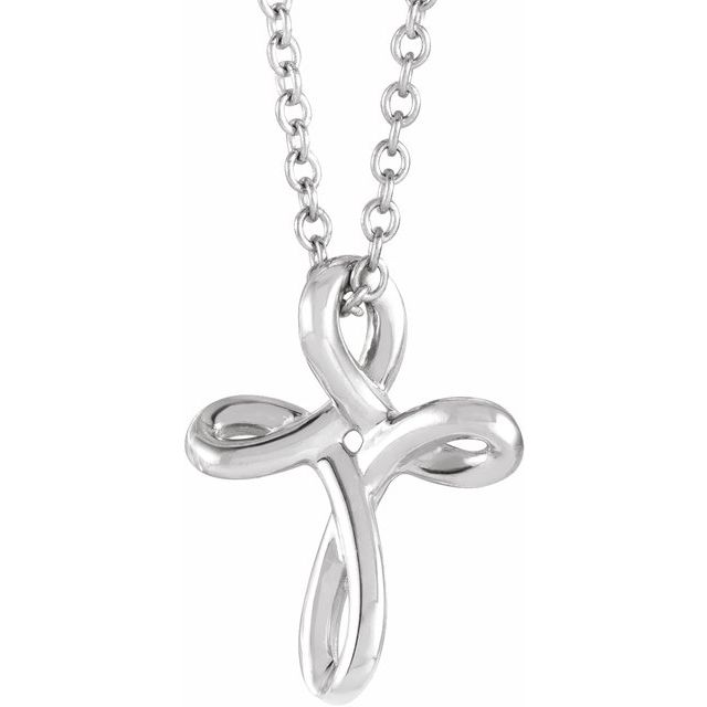 Sterling Silver 13.35x10.42 mm Youth Cross 15' Necklace