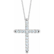 14K White 1/2 CTW Natural Diamond French-Set Cross 16-18' Necklace
