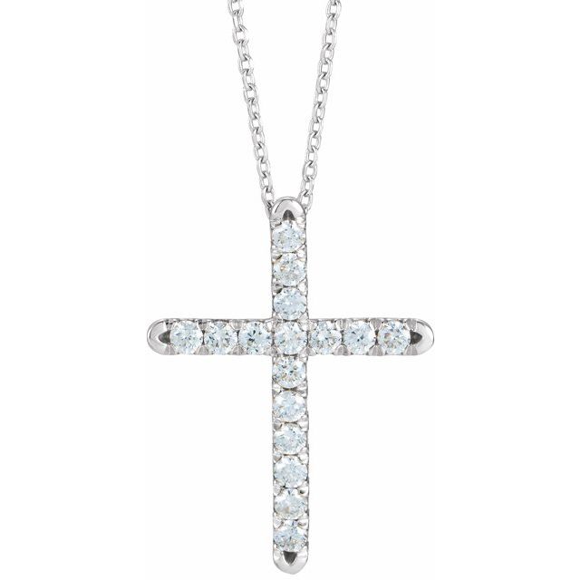 14K White 1/2 CTW Natural Diamond French-Set Cross 16-18' Necklace