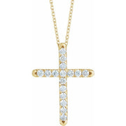 14K Yellow 1/2 CTW Natural Diamond French-Set Cross 16-18' Necklace