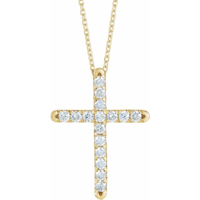 14K Yellow 1/2 CTW Natural Diamond French-Set Cross 16-18' Necklace