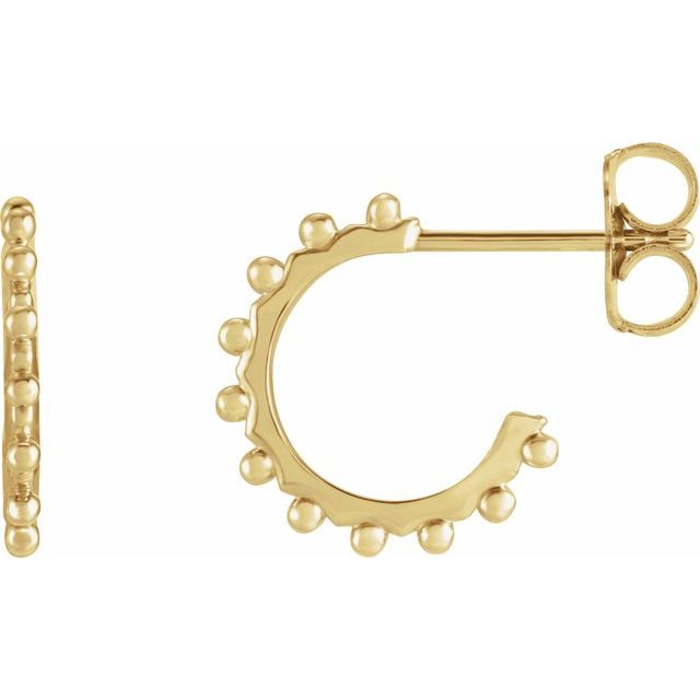 14K Yellow Beaded 12.1 mm Hoop Earrings