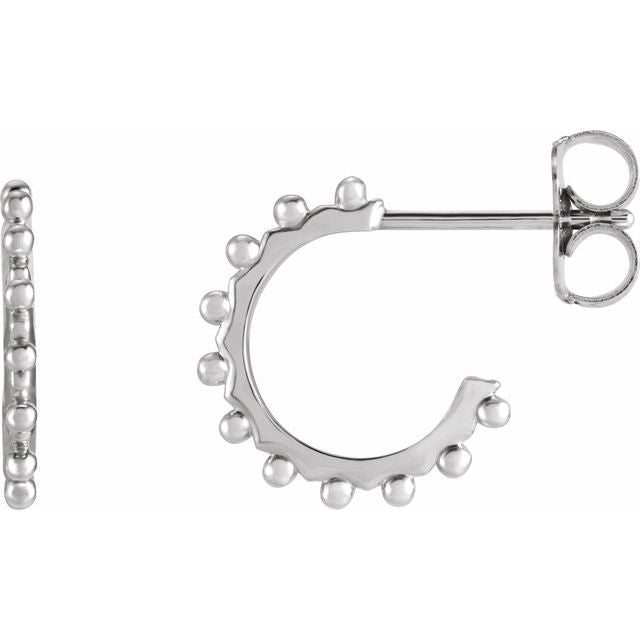 14K White Beaded 12.1 mm Hoop Earrings