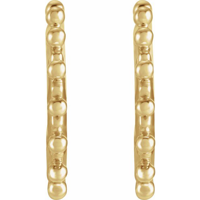 14K Yellow Beaded 12.1 mm Hoop Earrings