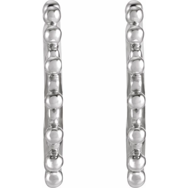 14K White Beaded 12.1 mm Hoop Earrings