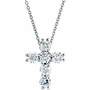14k White 1 3/8 Ctw Natural Diamond Cross 18' Necklace