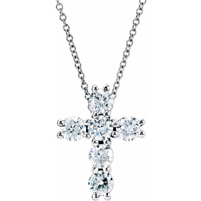 14k White 1 3/8 Ctw Natural Diamond Cross 18' Necklace