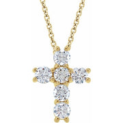 14k Yellow 9/10 Ctw Natural Diamond Cross 18' Necklace