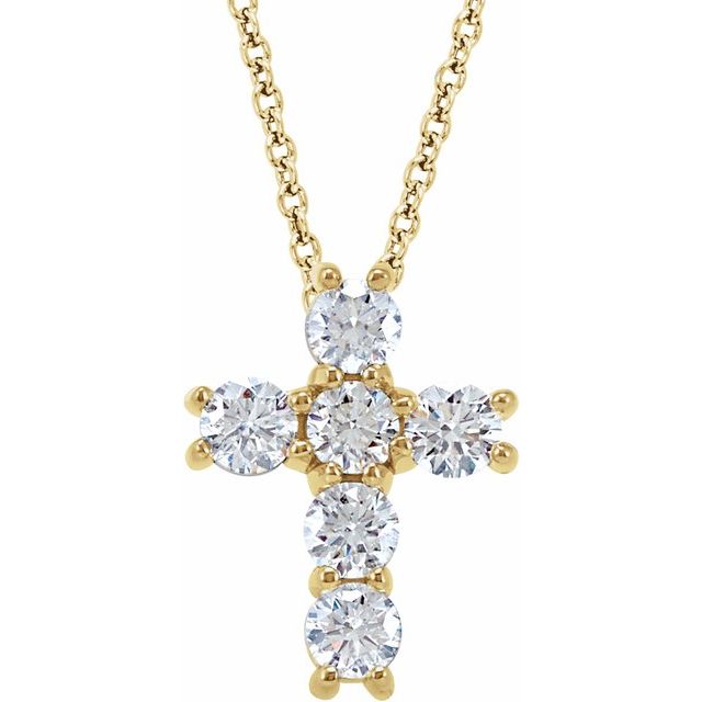 14k Yellow 9/10 Ctw Natural Diamond Cross 18' Necklace