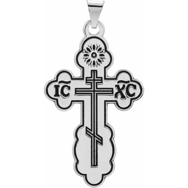 14k White 32x21 Mm Orthodox Cross Pendant