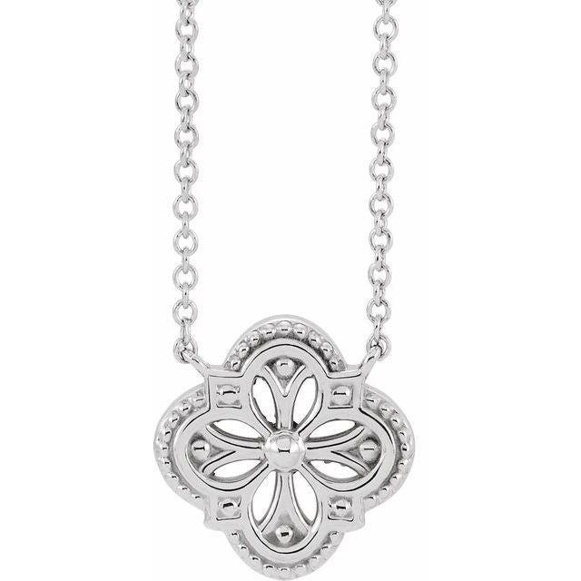 14K White Vintage-Inspired Clover 18' Necklace