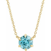14K Yellow Natural Blue Zircon Solitaire 18' Necklace